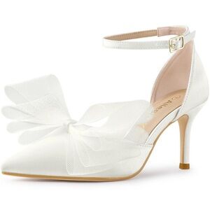Allegra K Women's Mesh Bow Tie Ankle Strap Stiletto High Heels Pumps White 7 new